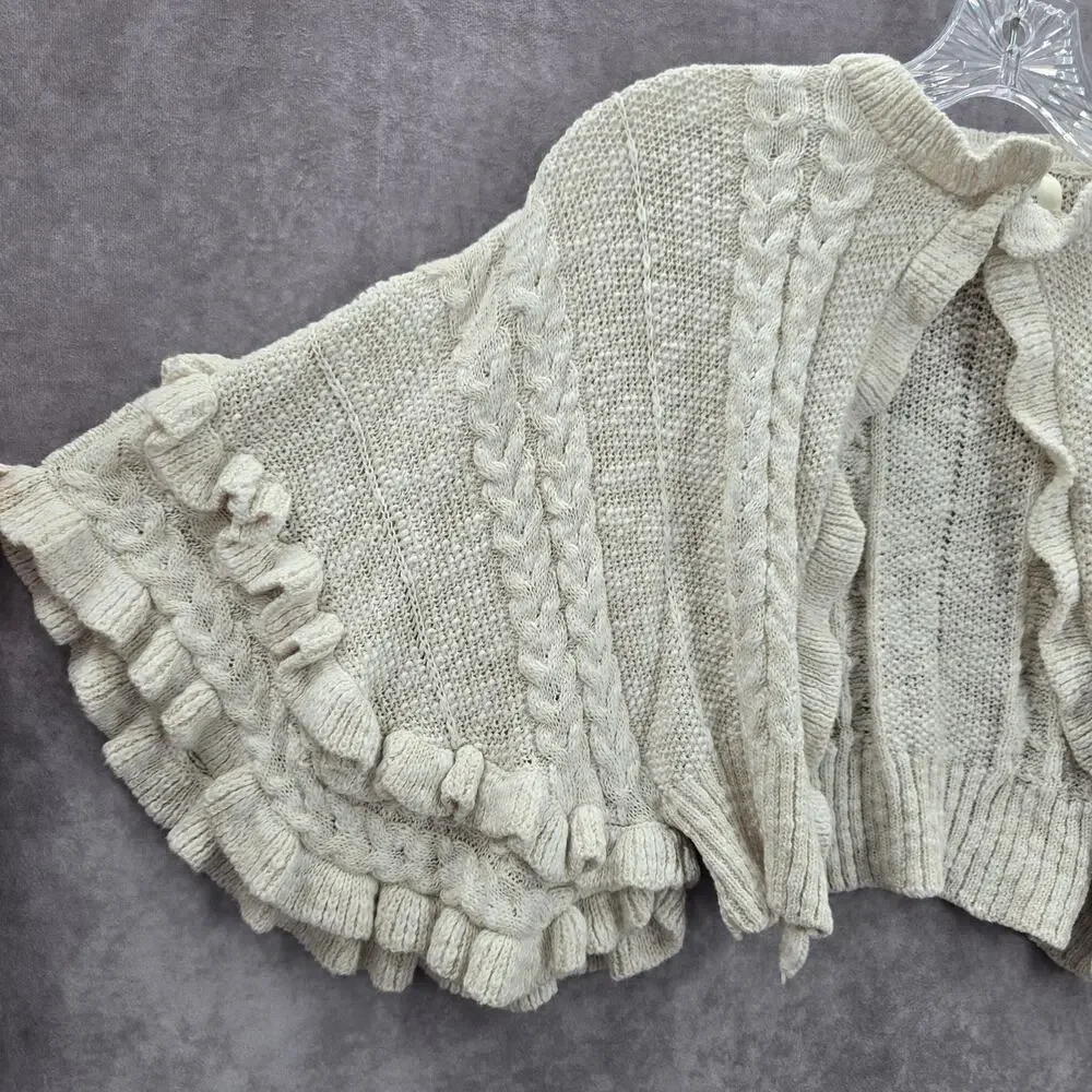 Oshkosh B'Gosh Vintage Knit White Ruffle Poncho Cape Sweater Girls Toddle‎ 3T